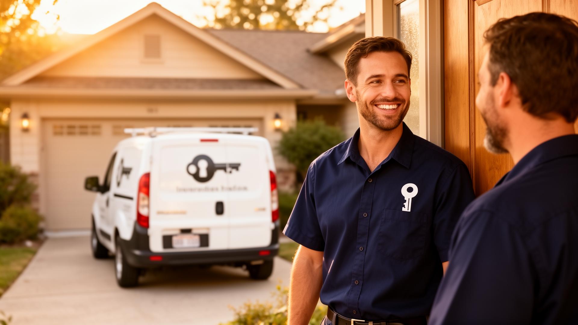 ES Locksmith technician arriving at a customer's home with a mobile service van